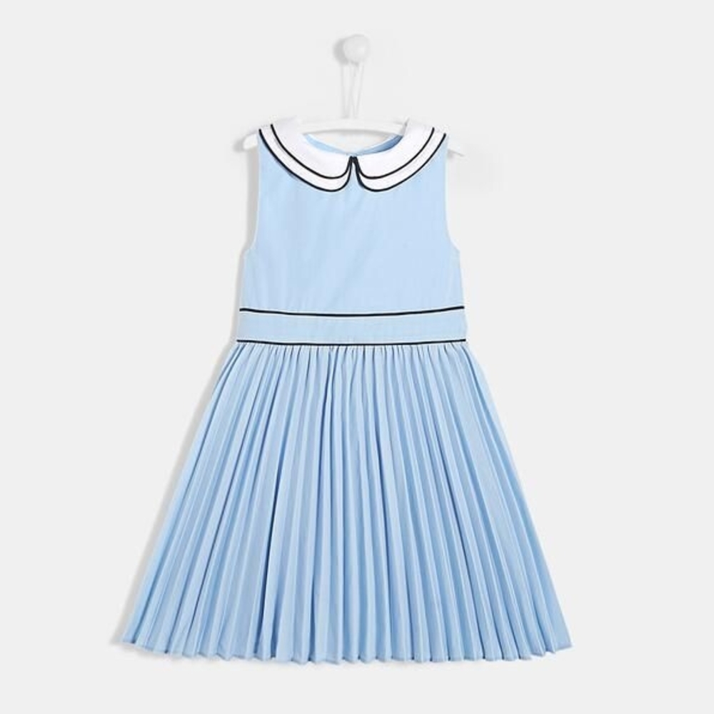 Jacadi Blue Pleated Sundress with Peter Pan Collar